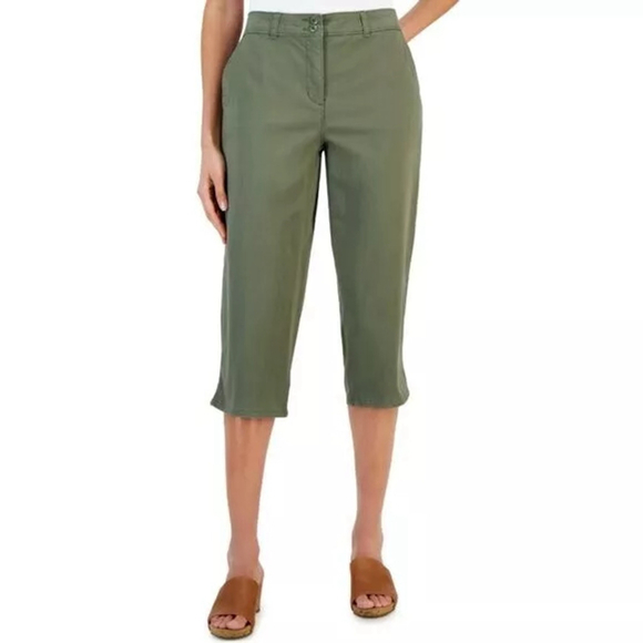 Karen Scott Women's 14 Olive Green Comfort Waist Capri Pants NWT - Picture 1 of 7